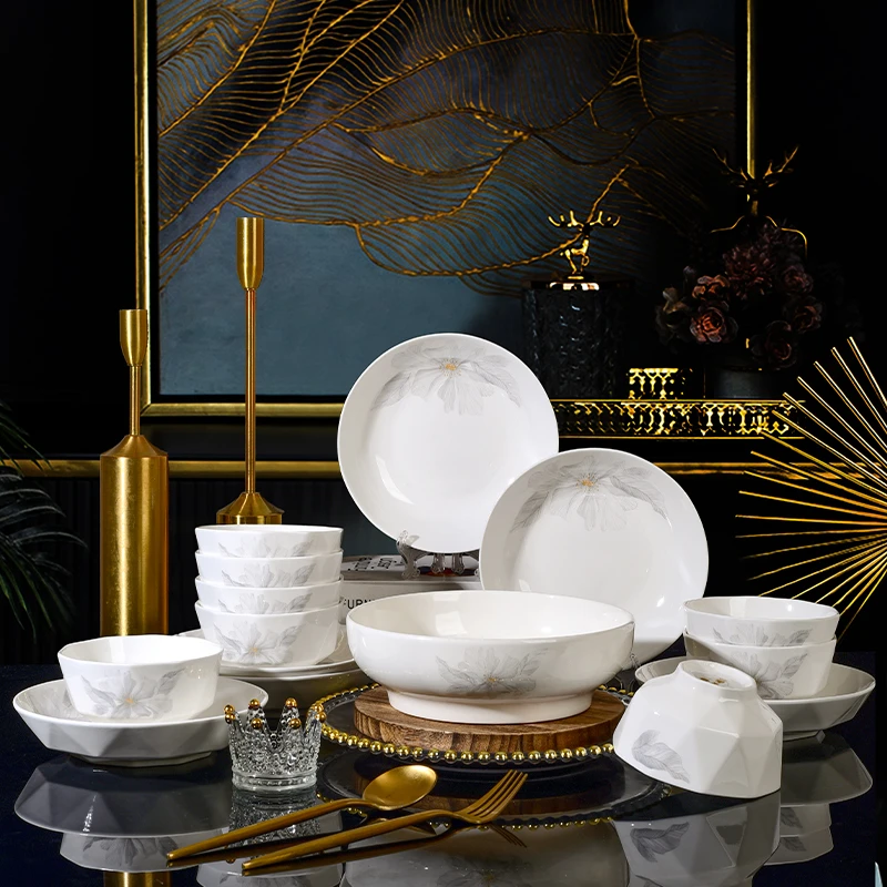 W【15件套】碗碟套装家用乔迁2025新款花溪谷新骨瓷餐具碗盘组合