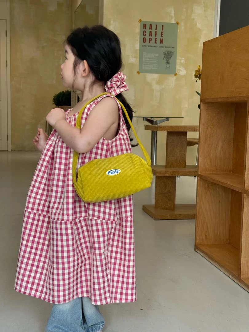 韩国童装女童连衣裙2025夏装新款儿童小众法式红格子公主裙背心裙