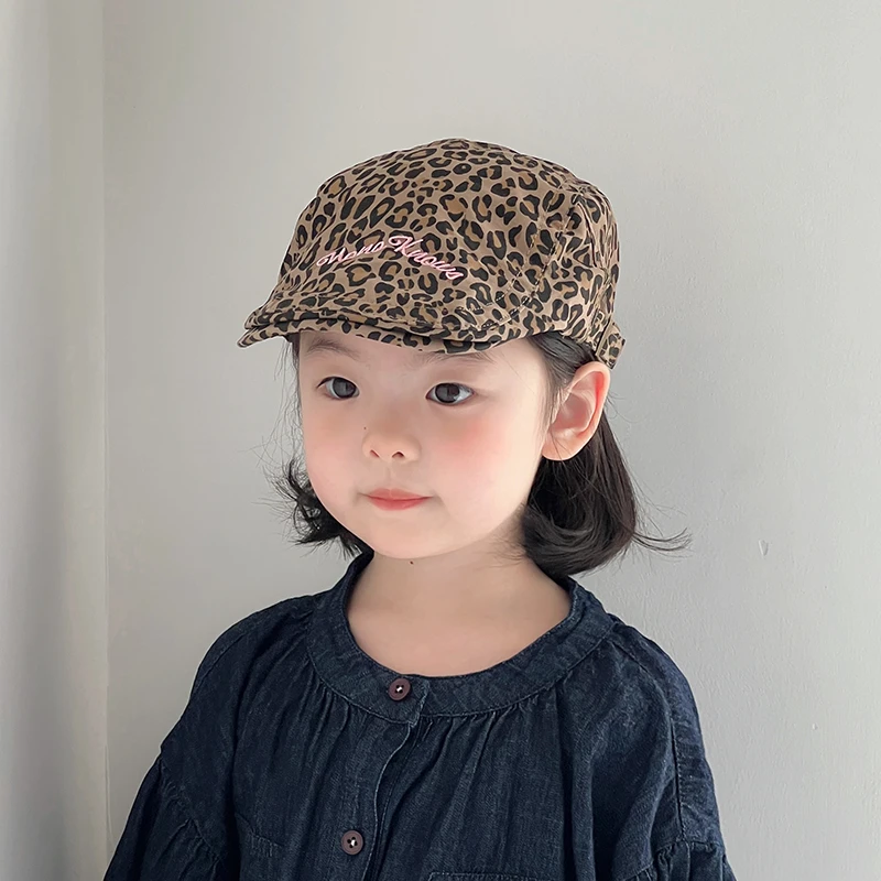儿童帽子春秋款前进帽韩版洋气豹纹反戴贝雷帽男女宝宝潮酷穿搭帽