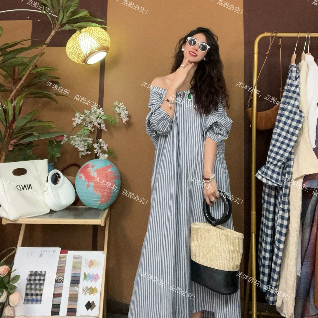 【沐沐自制】T617夏*法式浪漫*复古文艺*领口可调节*宽松显瘦连衣裙