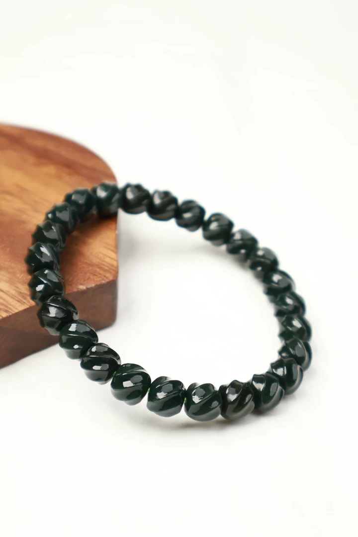 华夏精工和田玉扭扭珠卡8＋青玉手串 时来运转（多样性发其一）