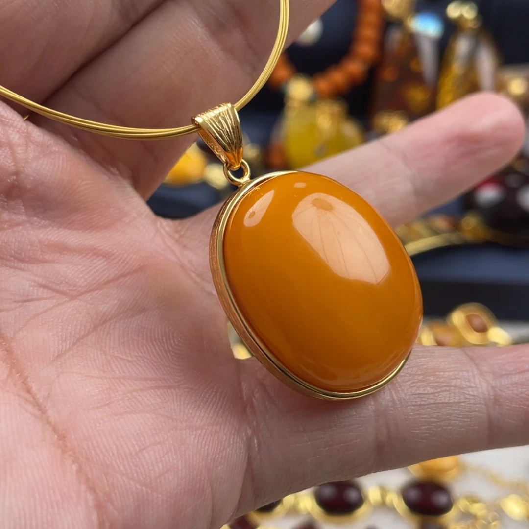 蜜蜡吊坠(赠链)银S925镀金镶嵌