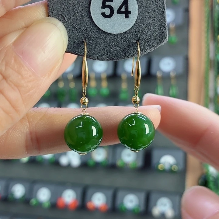 和田玉18K金镶嵌耳饰