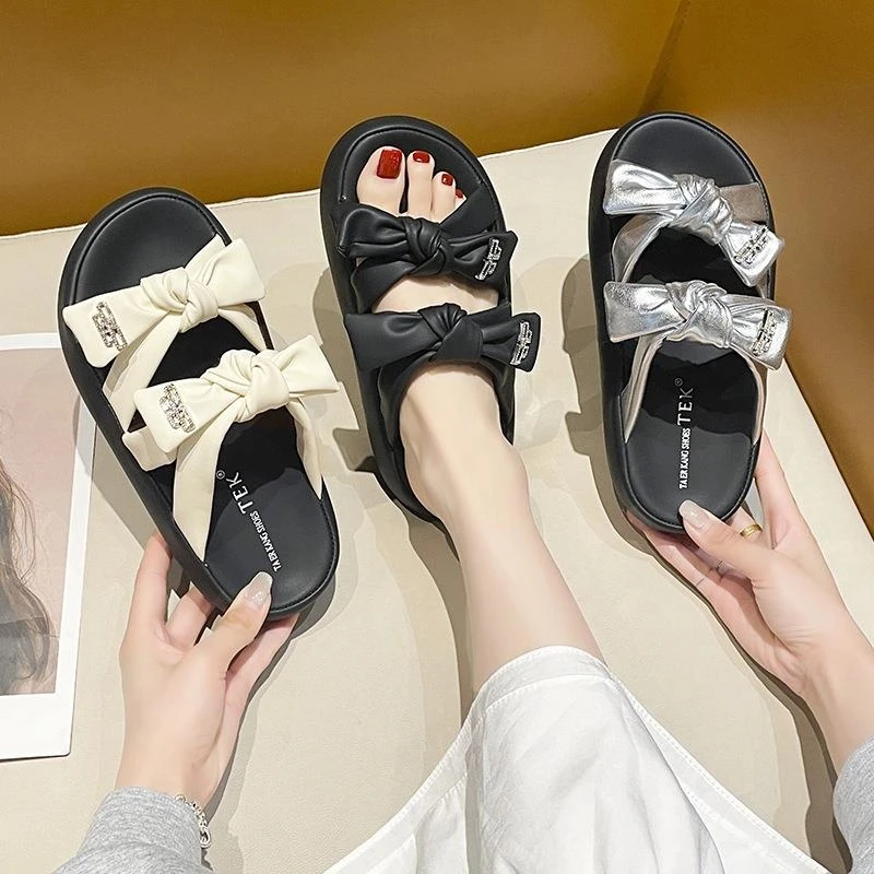 云朵拖鞋女夏季外穿蝴蝶结洋气厚底一字凉拖女鞋新款凉拖女外穿