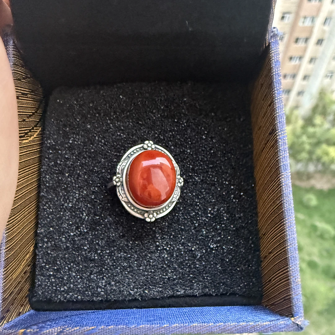 800银大理石胸针 民族风女通用银制品首饰胸针银制精美红色