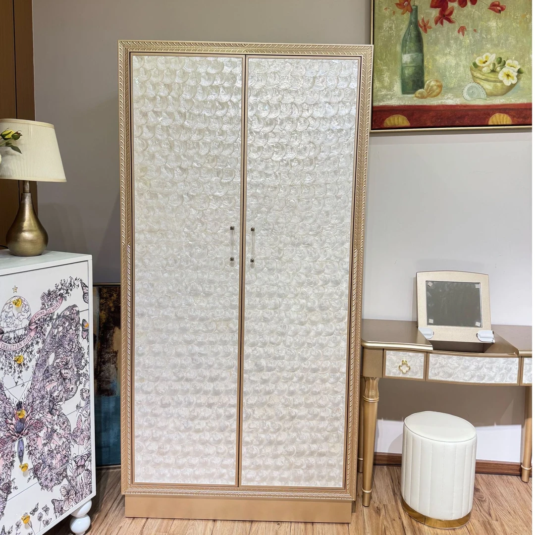 贝壳衣柜现代风奶油风轻奢卧室双门大衣柜大容量储物柜