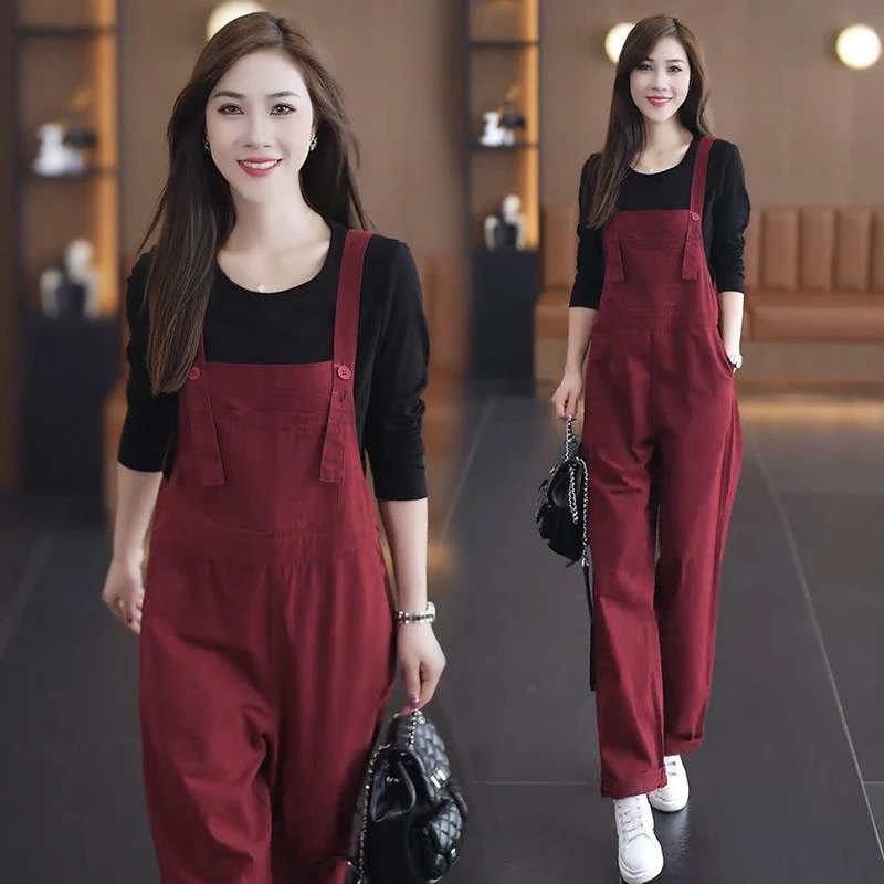 爆款时尚牛仔裤穿搭套装阔腿宽松牛仔背带裤女春季洋气减龄两件套