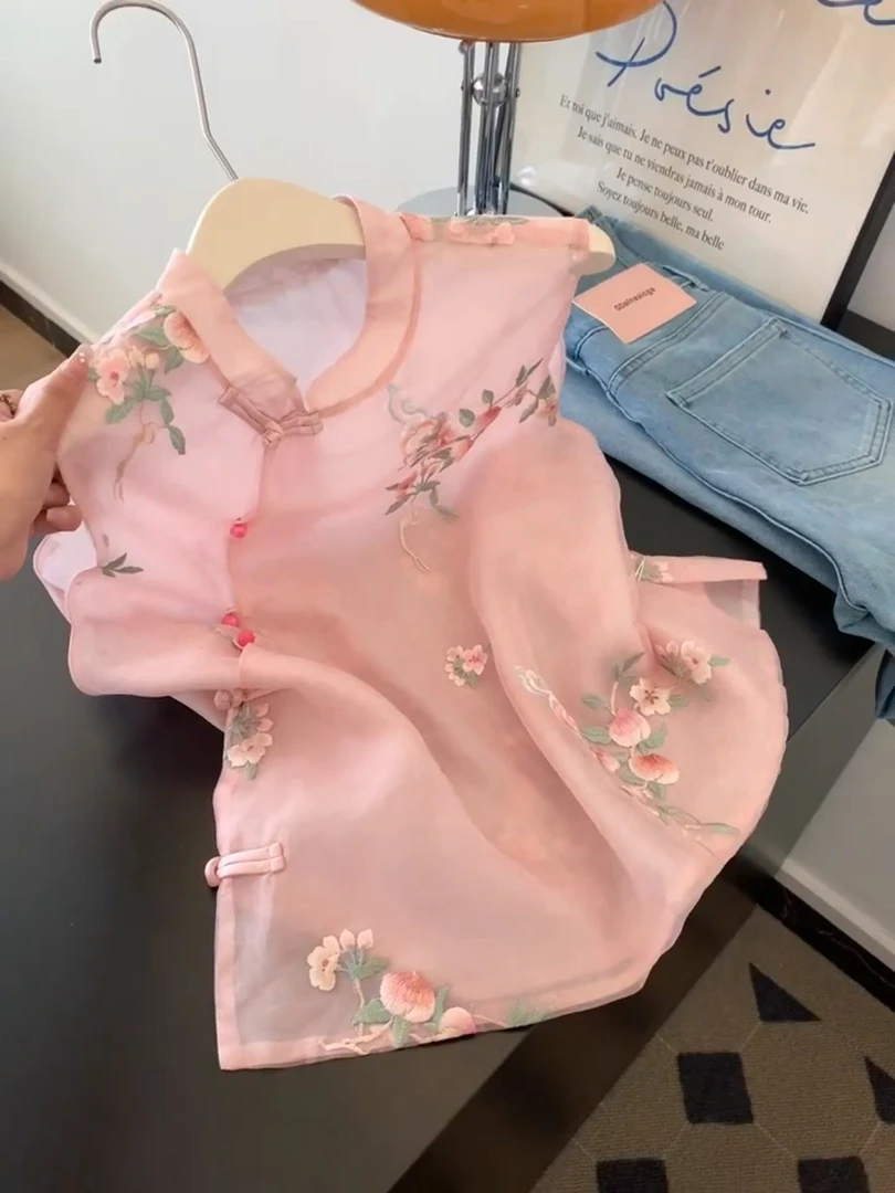 新中式国风复古碎花圆领盘扣设计感无袖背心女气质2025夏新款上衣