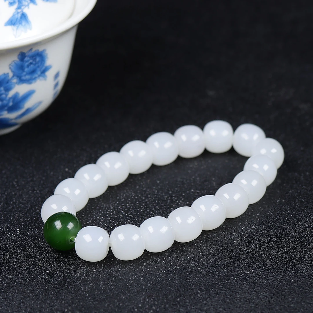 1231143和田玉白玉圆珠手串