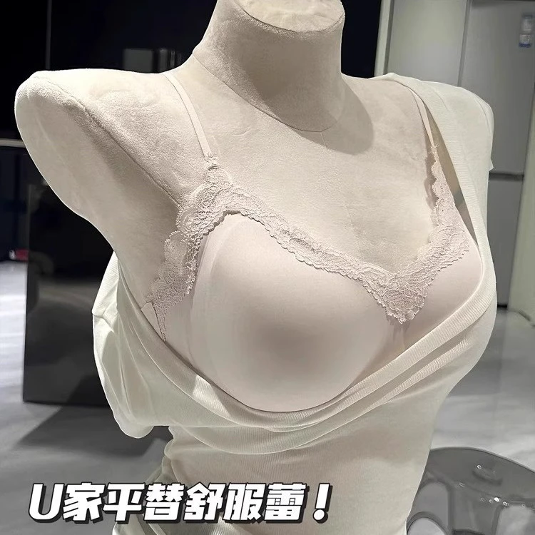纯欲吊带性感蕾丝无痕内衣女小胸聚拢显大美背心固定杯学生文胸罩