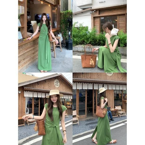 （现货YY）夏季设计感轻熟风连衣裙束腰显瘦气质裙子