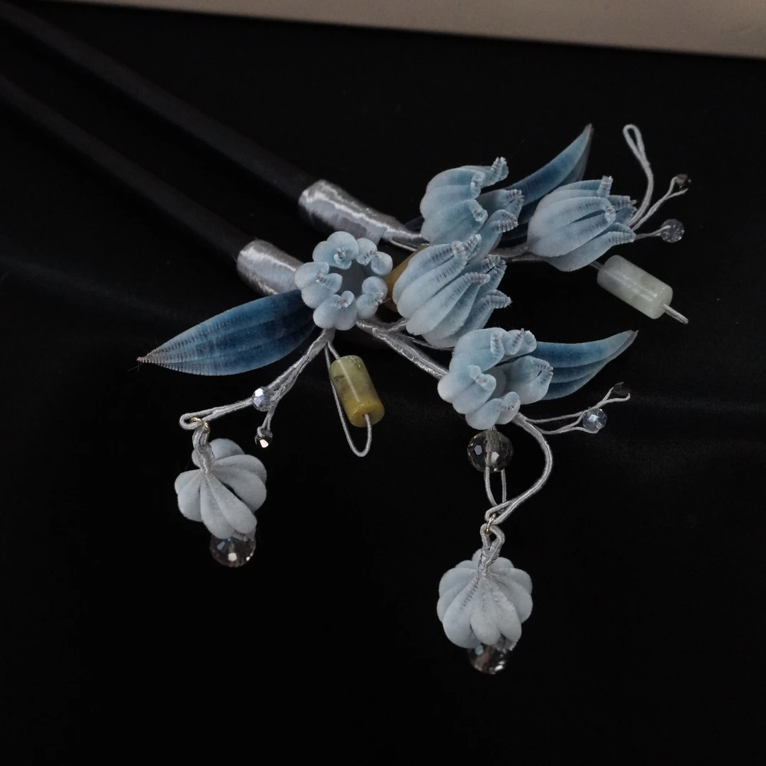 细绒蓝铃兰木u非遗绒花发饰头饰复古发簪手工古风簪子南京绒花