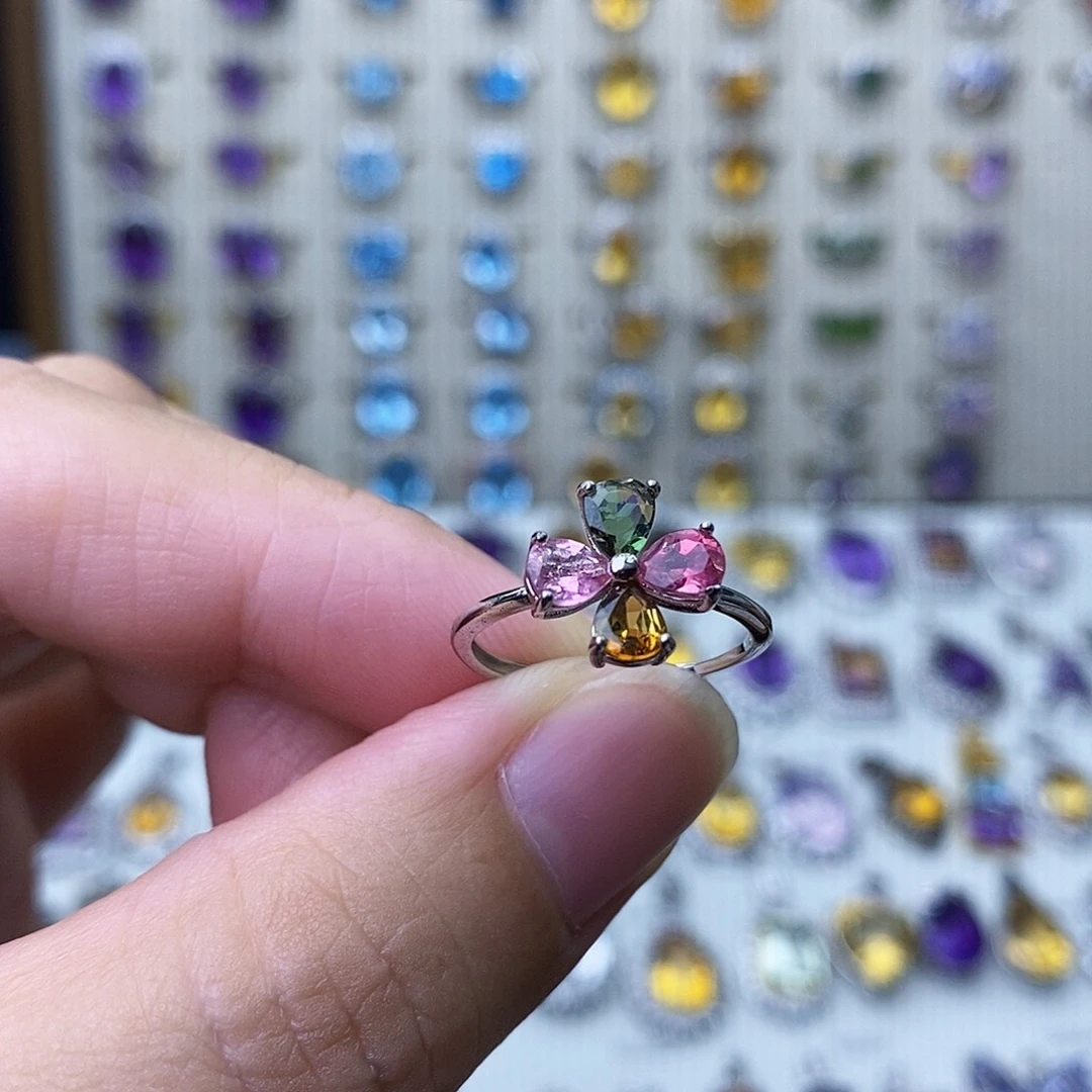 碧玺戒指银S925镶嵌不证书