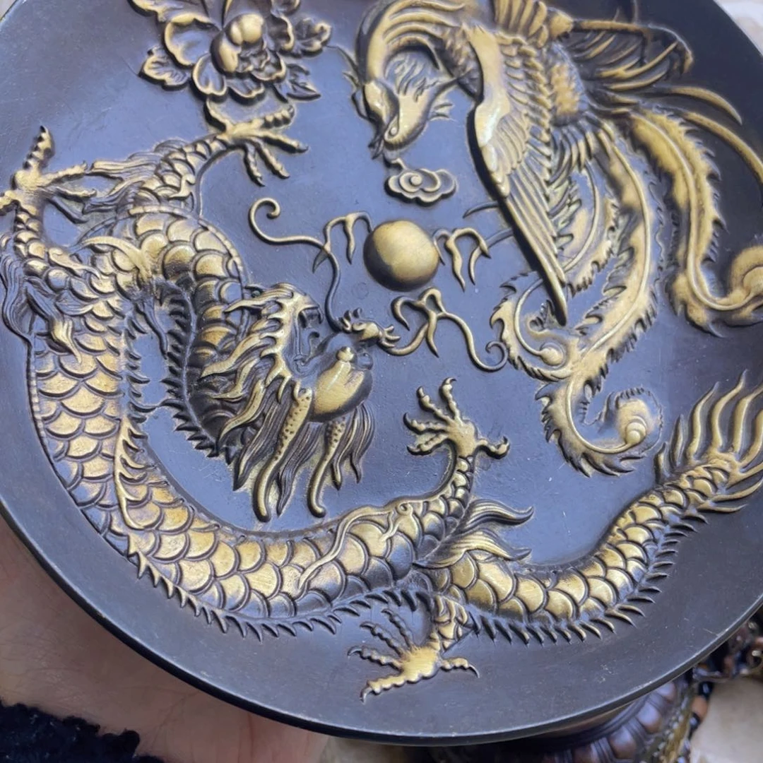 原矿风磨铜龙盘。 