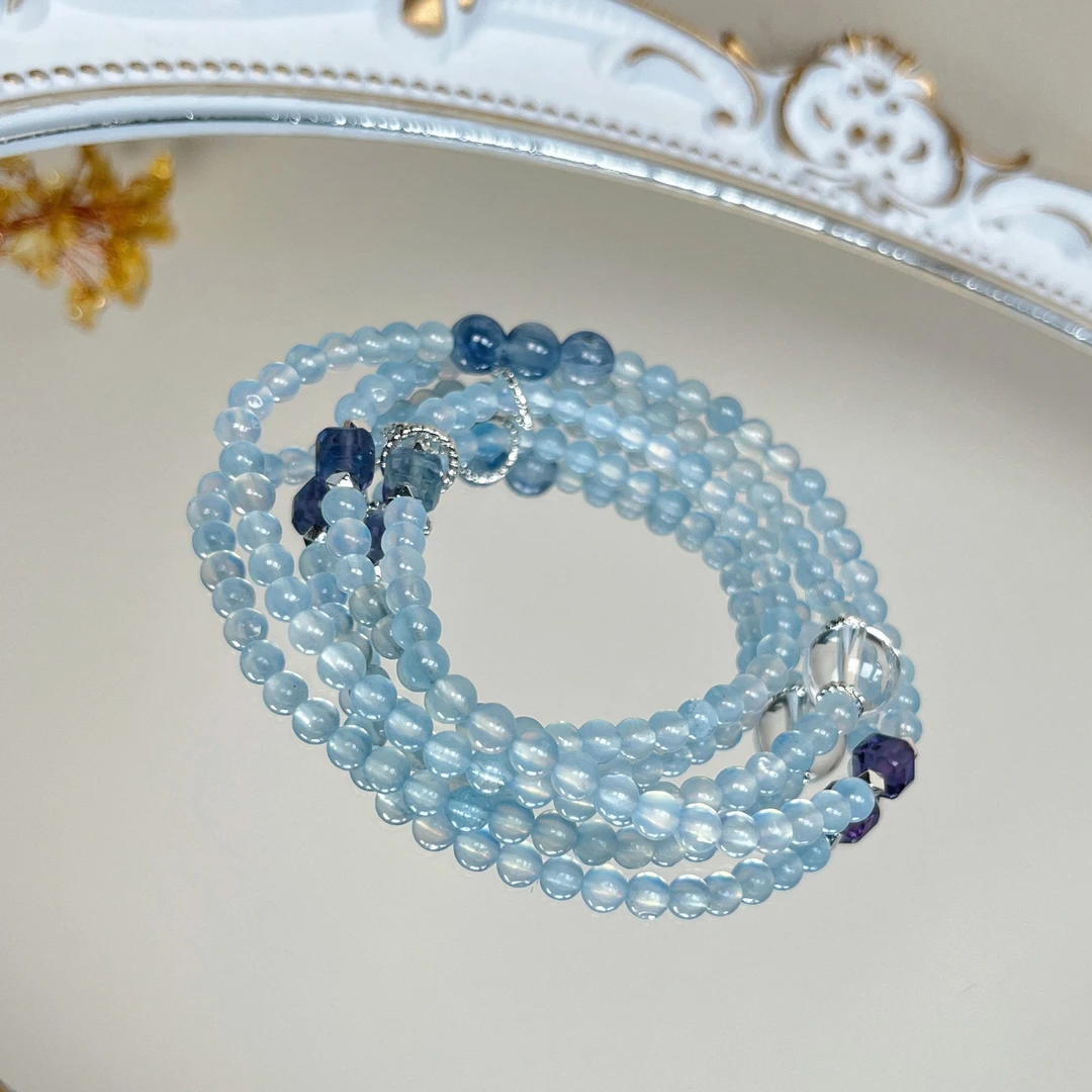 G1009-[海洋之心]天然海蓝宝手串4mm多圈多样性发