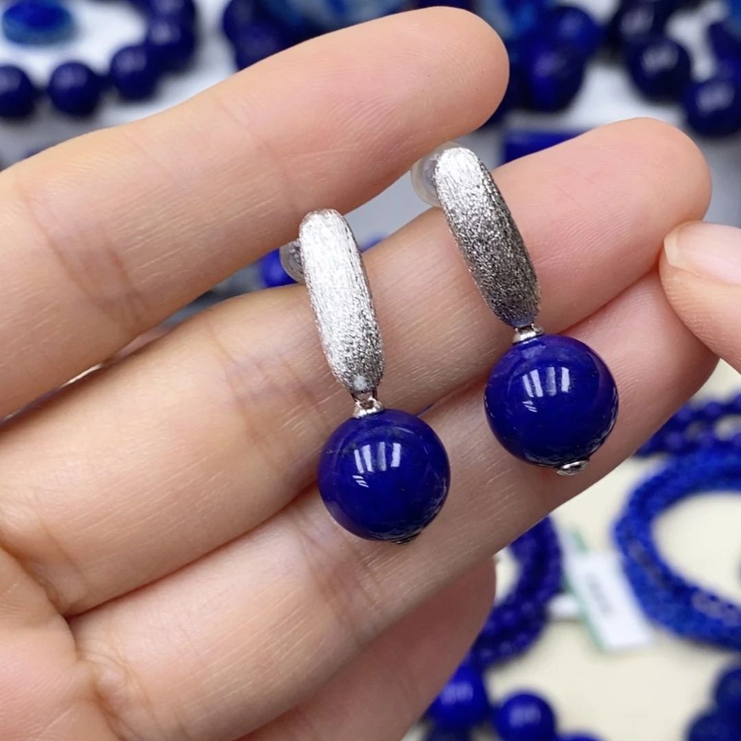 青金石耳饰银S925镶嵌