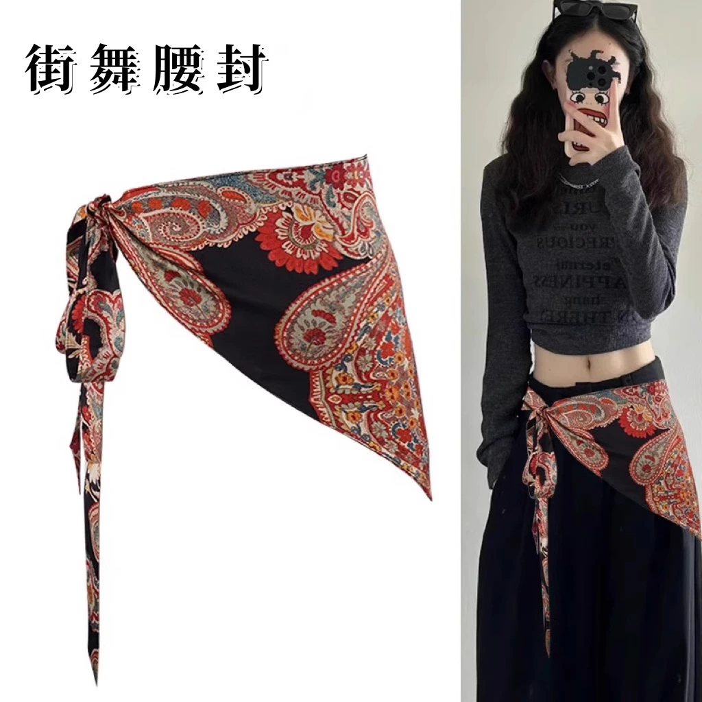腰部装饰三角巾高级感布料腰封束腰波西米亚民族风三角丝巾腰带