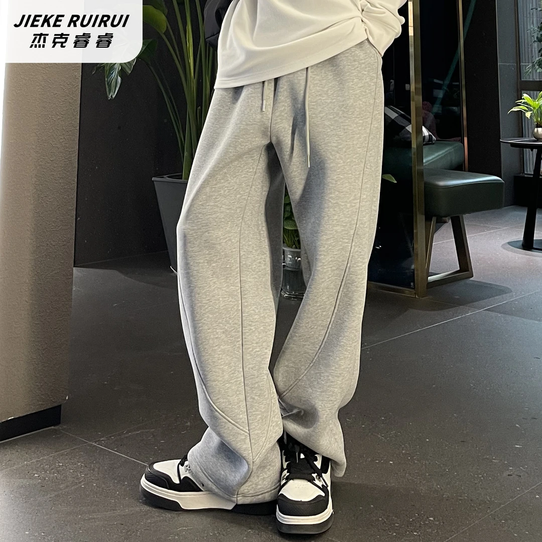 3814【现货-童】新款加绒加厚卫裤大童宽松休闲百搭直筒裤杰克睿睿