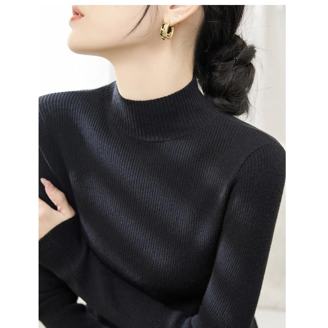 高级感半高领春季时尚内搭打底洋气新款修身套头长袖针织衫上衣女