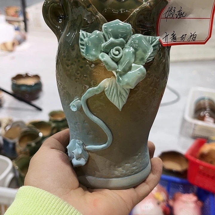 瓷片花盆多肉植物艺术品