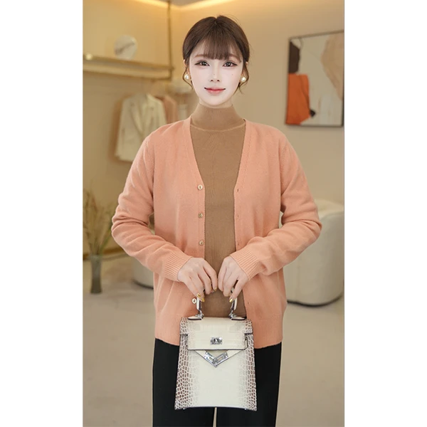 ClotheKlurd2025春夏新款纯羊毛长袖透气洋短款时尚宽松V领开衫