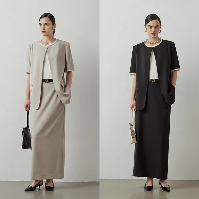 LYNEE 撞色边后开衩通勤直筒半裙半身裙 LGD2ESW239