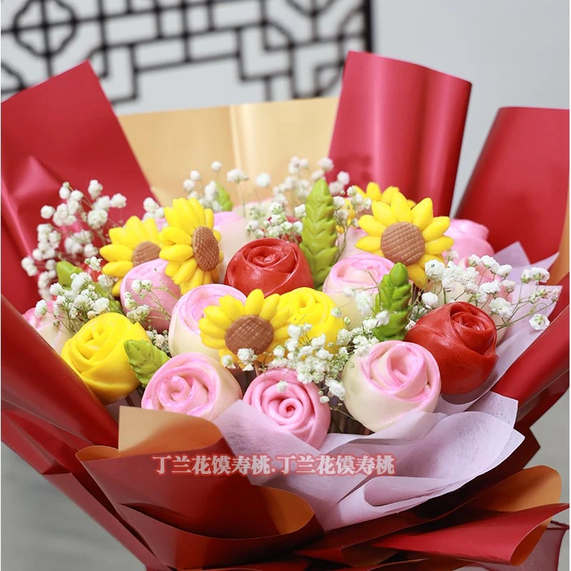 花馍寿桃花束花样馒头花饽饽生日礼物三八女神女友情人节创意