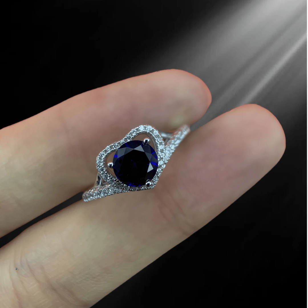 培育蓝宝石一见倾心培育蓝宝石-精工925银镀厚金女神戒指153