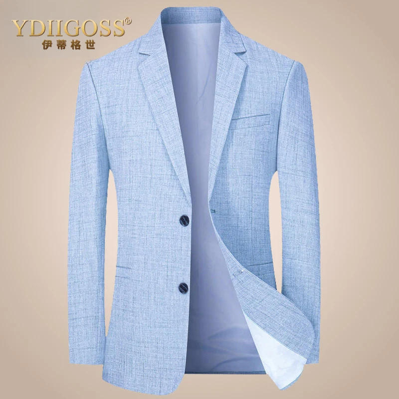 YDIIGOSS纯色薄款西装外套男秋季新款商务修身单西中年休闲西服