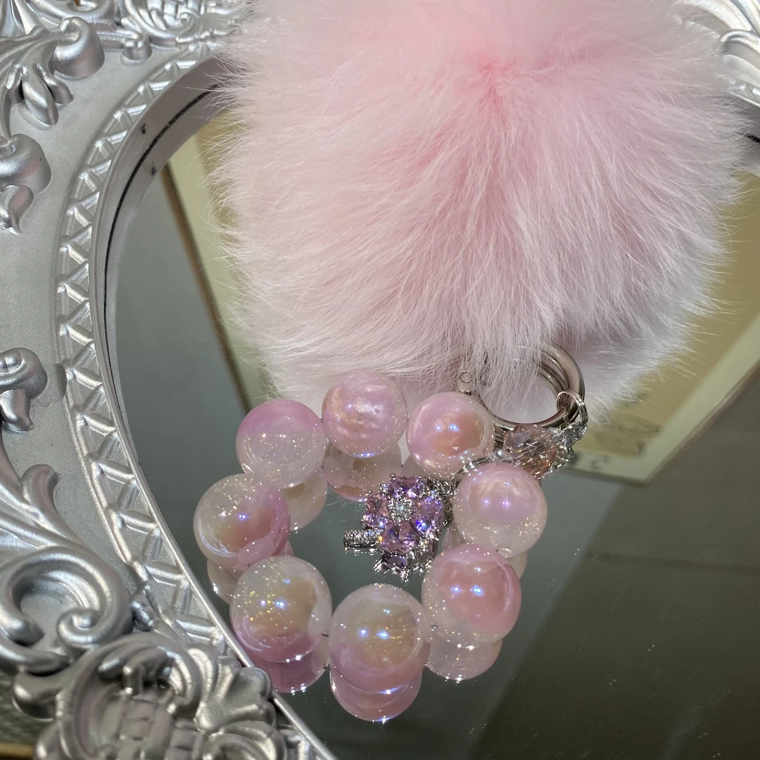 G292粉郁金香四叶草手机链手捻挂件耳机包