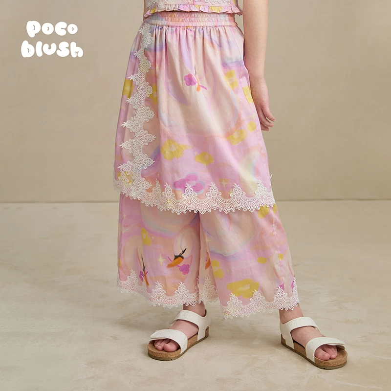 poco blush原创设计梦幻天鹅湖印花裙裤子纯棉女童假两件夏季薄款