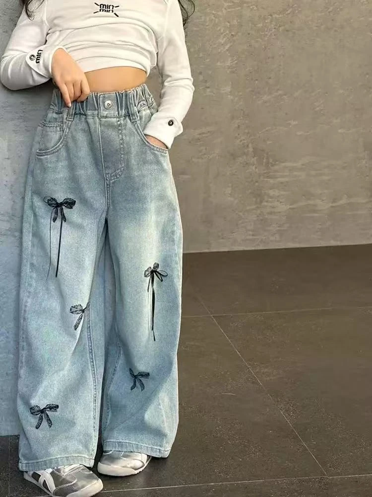 【思晨家】女童裤子秋季新款洋气儿童牛仔裤直筒裤松春秋百搭阔腿裤
