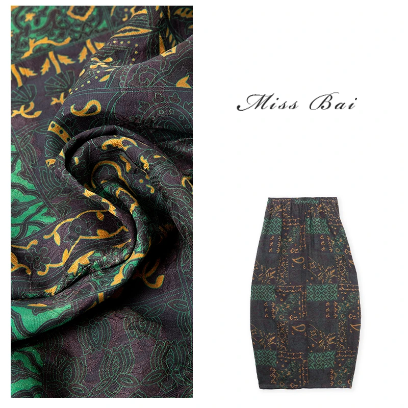 YIWEN-【绽放的花朵】复古优雅老钱风香云纱印花半身裙BQ2937