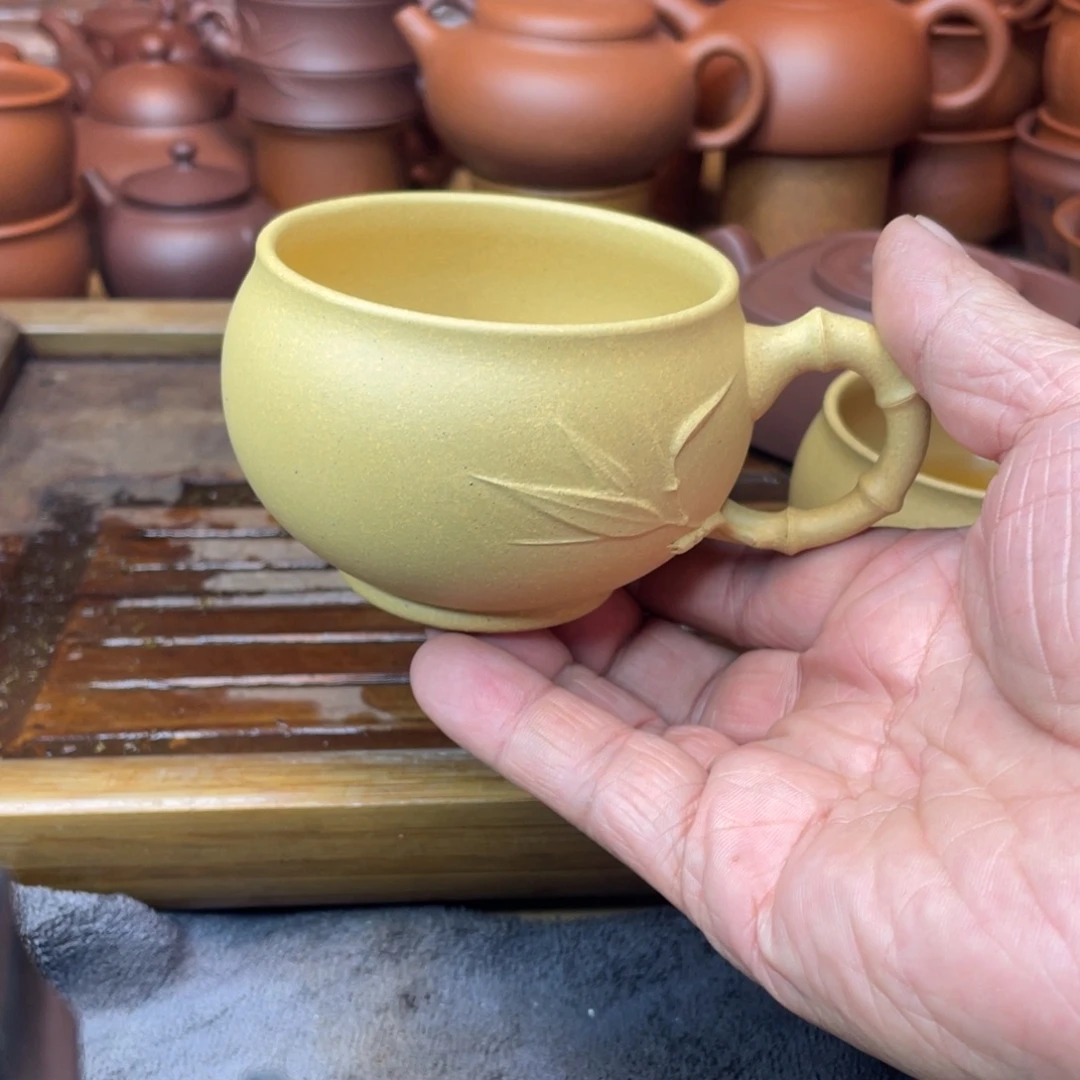 紫砂茶壶原矿本绿竹节把杯