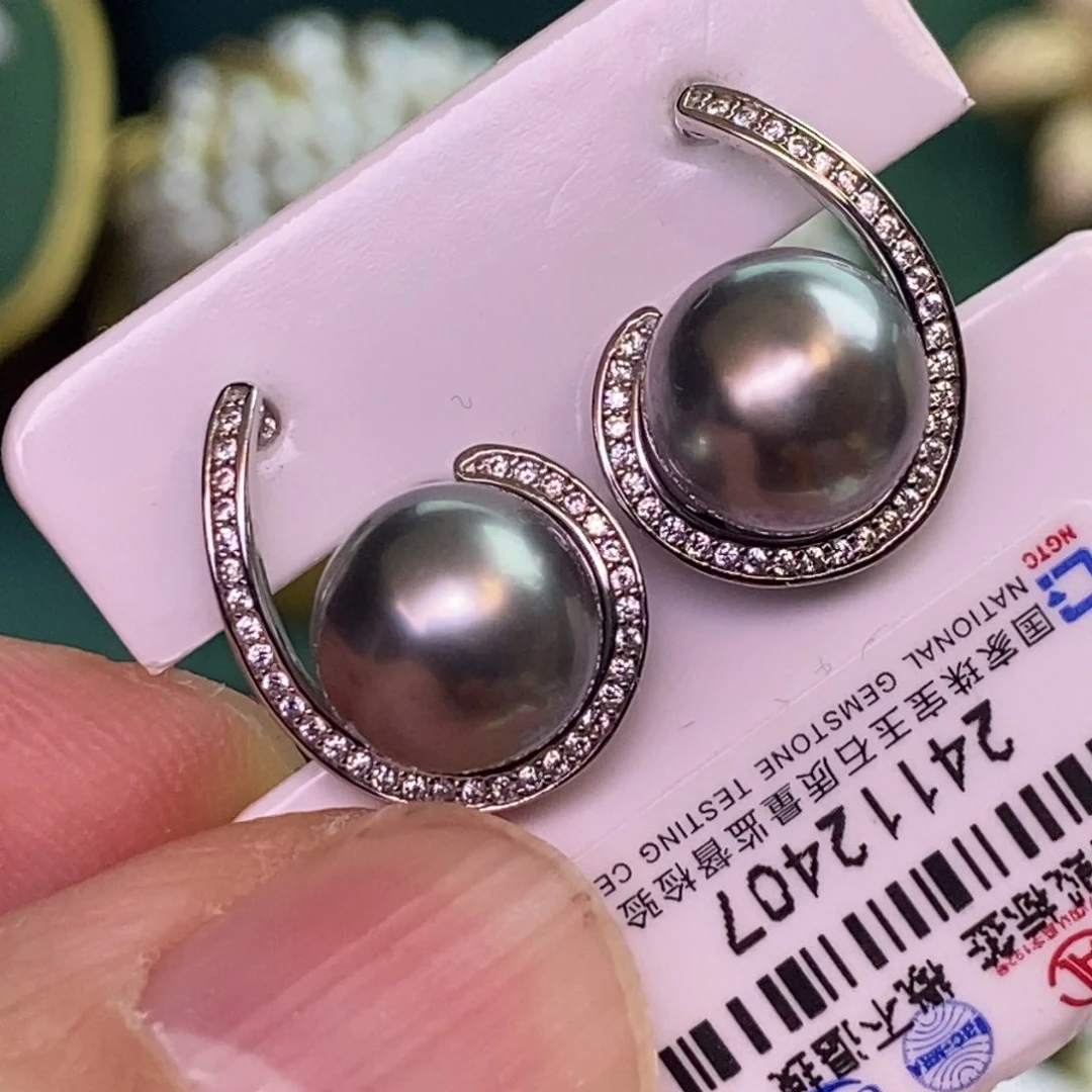 银S925镶嵌耳饰海水珍珠