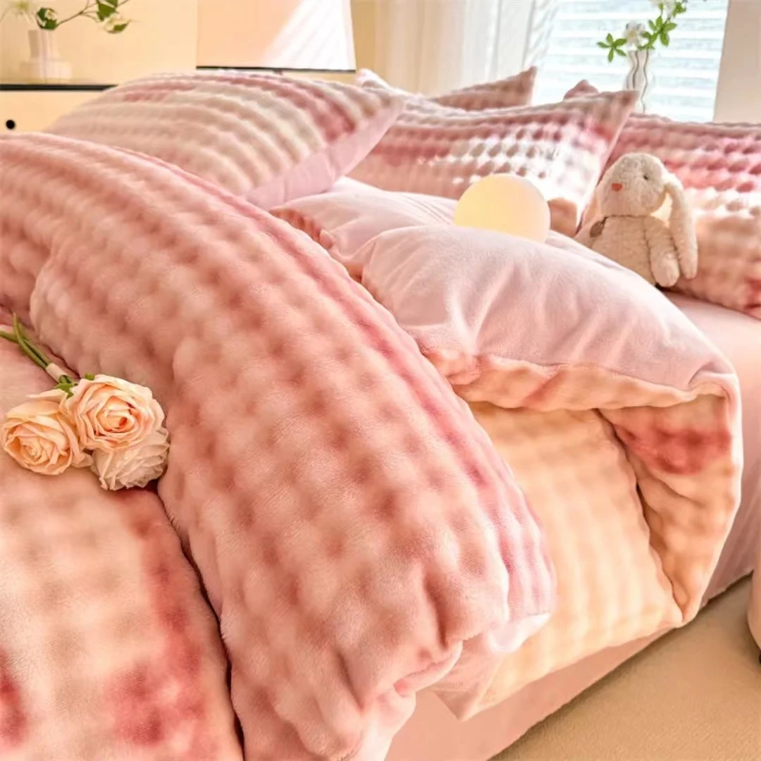 冬季加绒加厚泡泡绒牛奶绒四件套不掉毛无静电2024双面加厚保暖