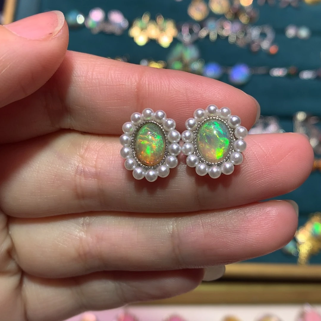 银S925镶嵌欧泊耳钉款式