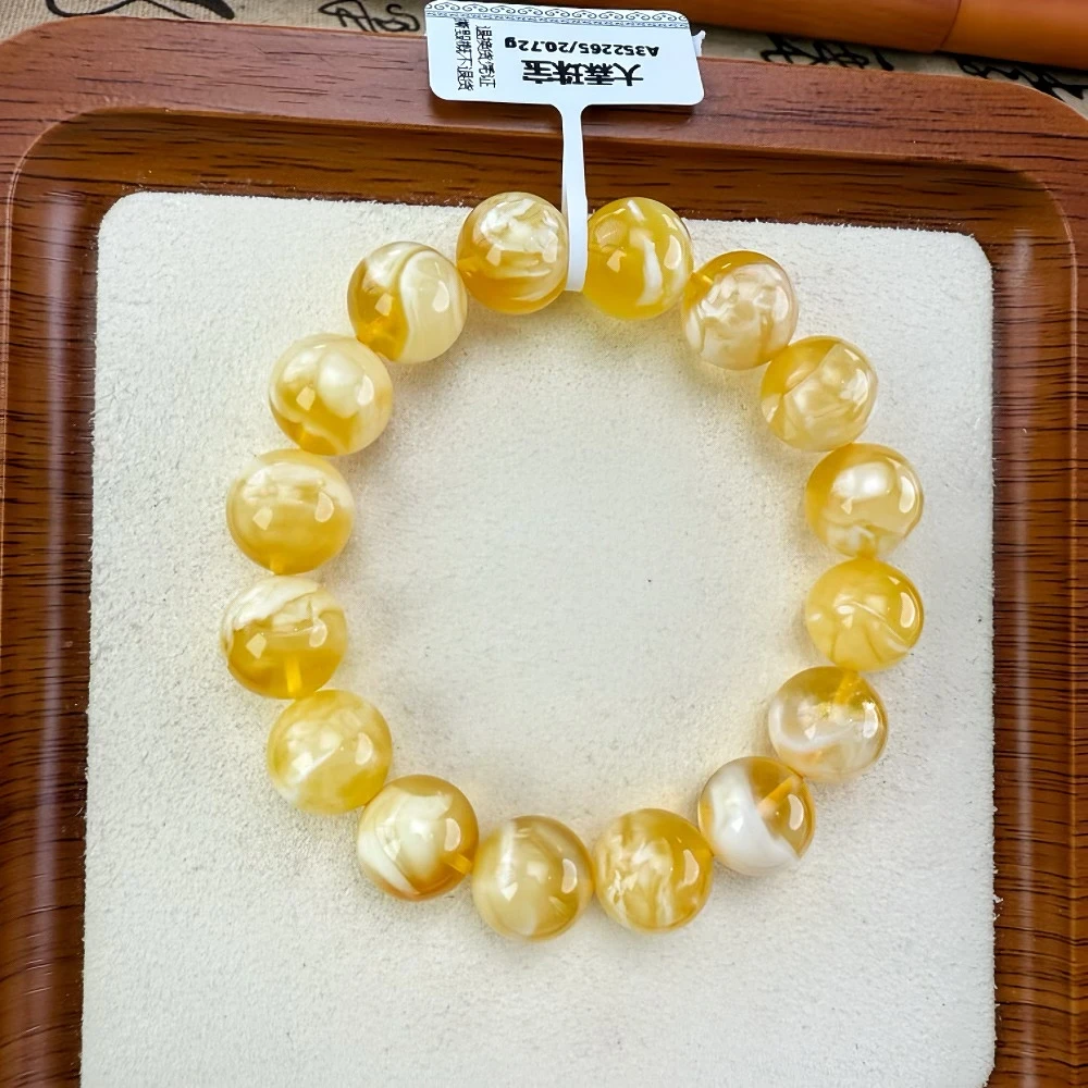 （福利）13+mm蜜蜡金瓷白荧光黄白花蜡天然俄料基地质检发货