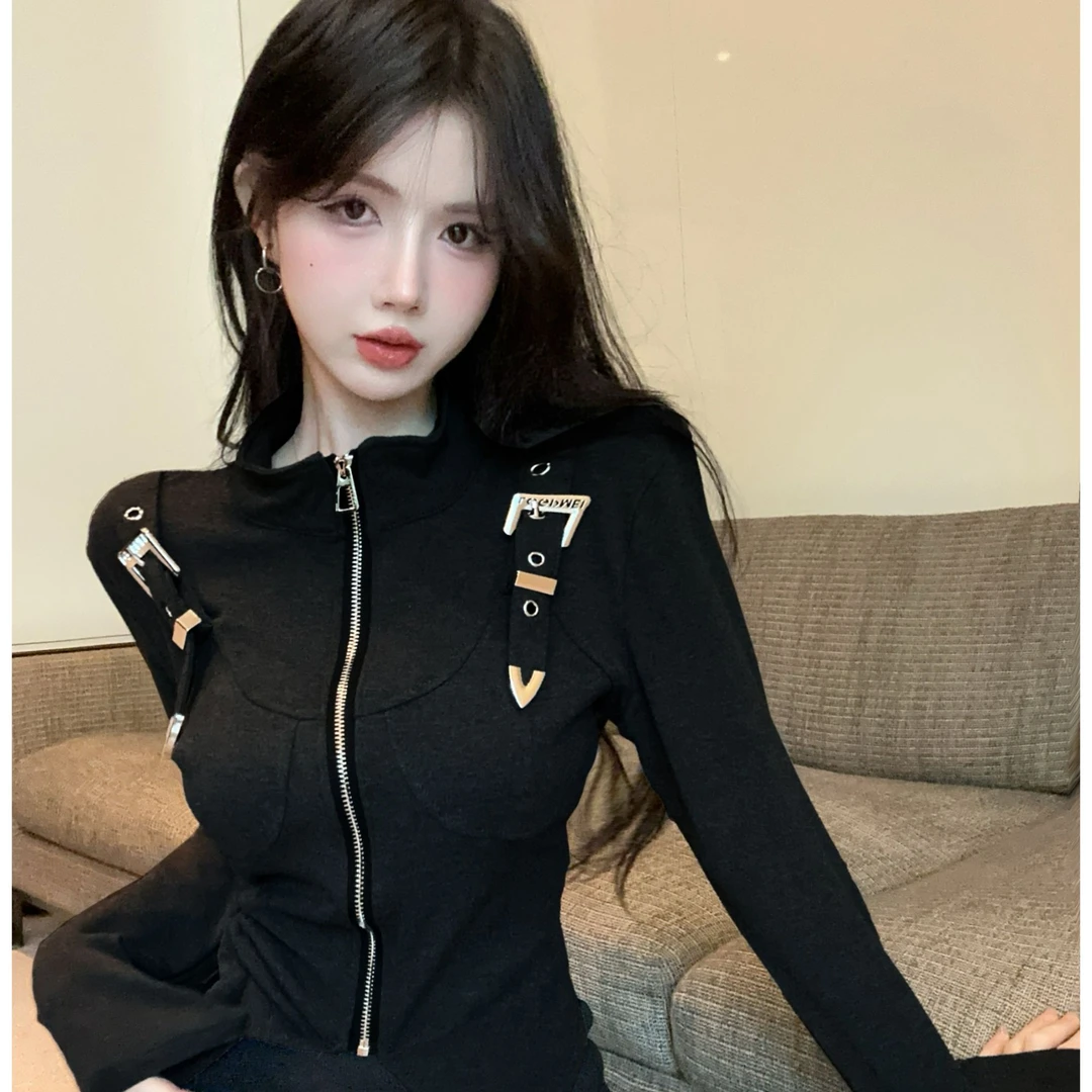 美式辣妹鱼骨女秋冬高级感不规则半高领加绒打底衫内搭可外穿衣服