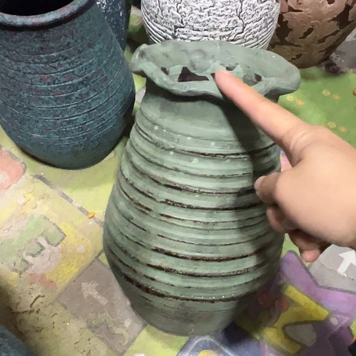 做旧绿色花边高25口13默认打孔