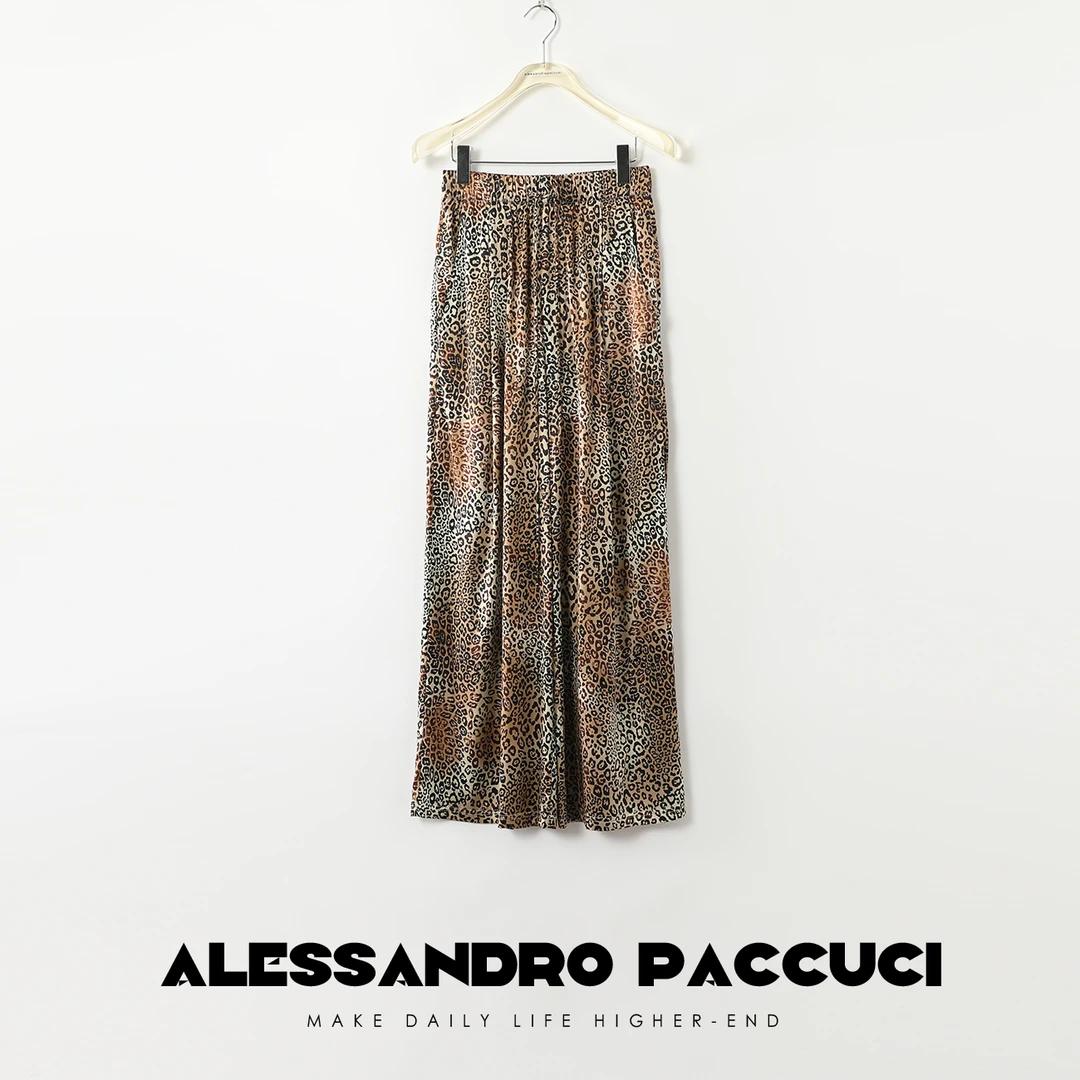 AP洛哥42012KC【肆野】 桑蚕丝渐变豹纹印花 松紧腰时尚休闲长裤