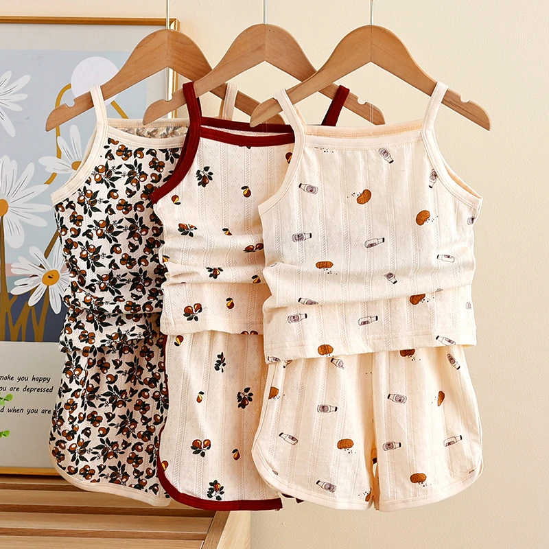 儿童睡衣儿童呼吸棉家居服夏季宝宝洋气套装夏装分体碎花两件套