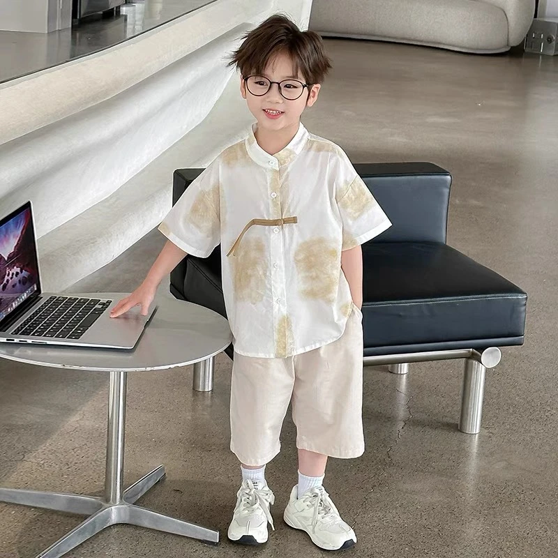儿童装男童夏装新中式套装2025新款帅气男孩宝国风洋气短袖衣服潮