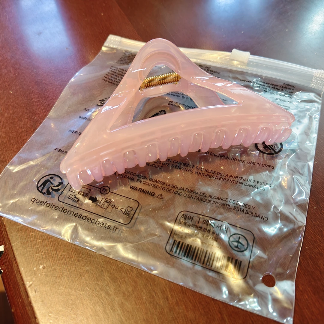 TT892 泡菜尾单玉粉色透明三角大抓夹12cm｜淘贩