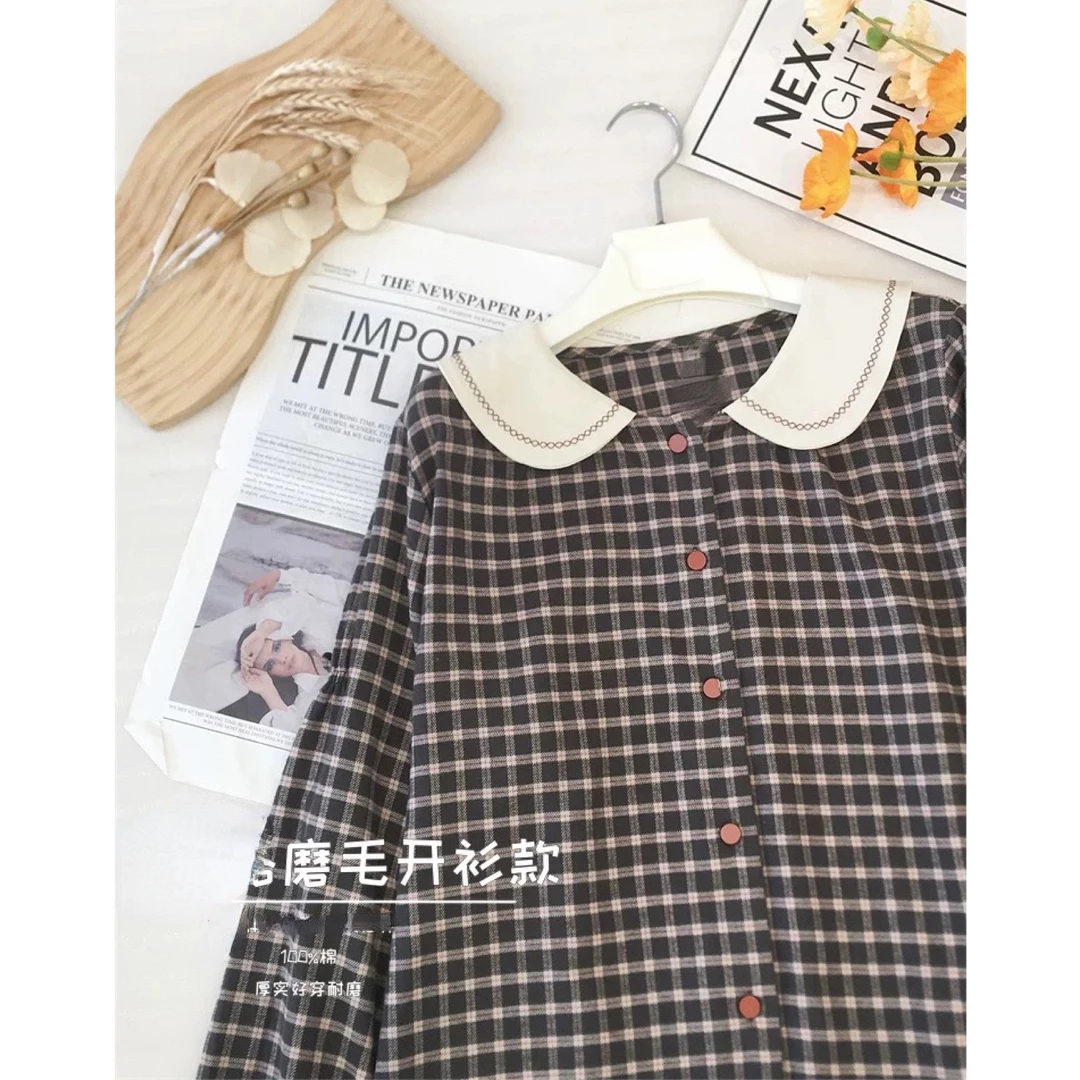 睡衣女冬季新款双面纯棉长袖韩版甜美休闲家居服套装（格蕾公主）