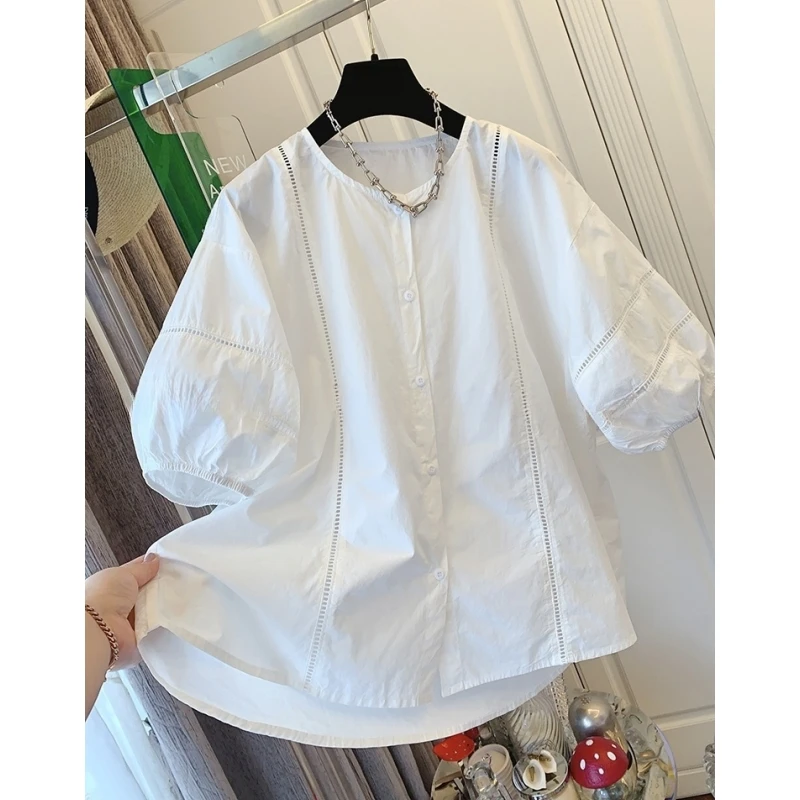 00091时尚独特超好看法式气质泡泡袖短袖衬衫上衣女娃娃衫夏季新