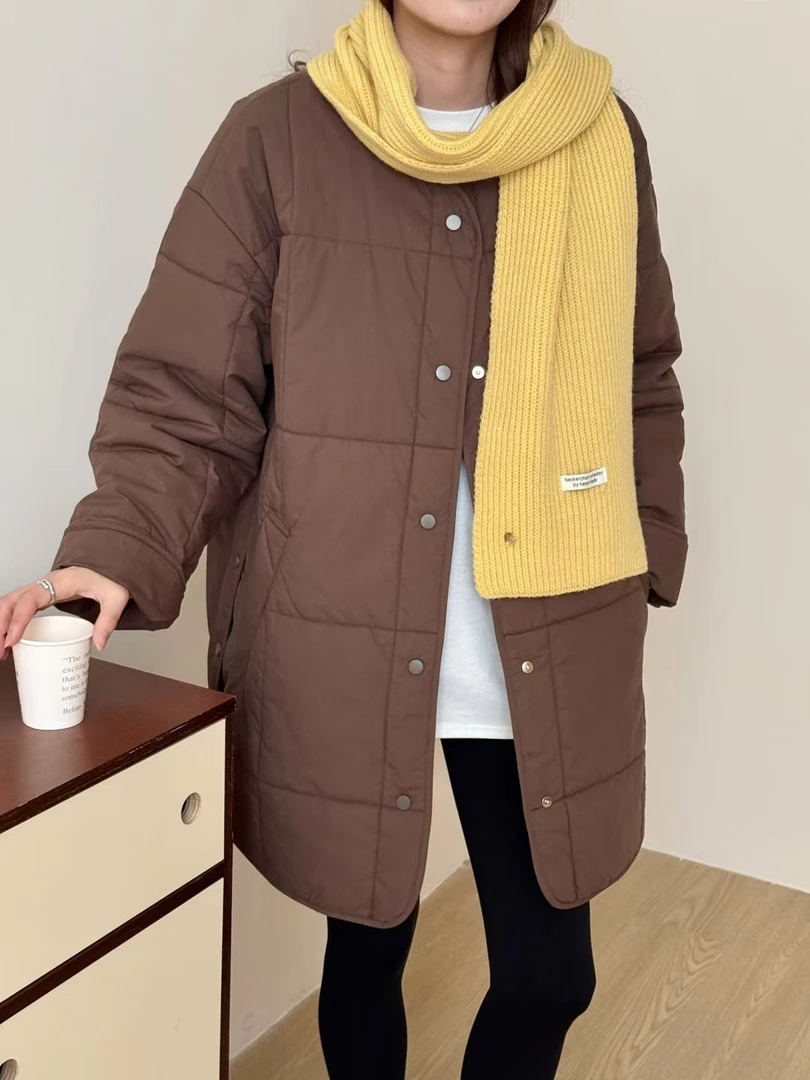 韩尤简同款百搭休闲圆领羊棉外套