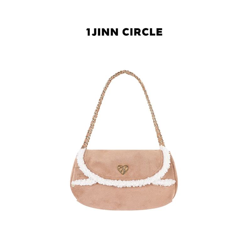 1JINN CIRCLE BB系列冬日氛围感麂皮绒棕色裤袋款饺子包
