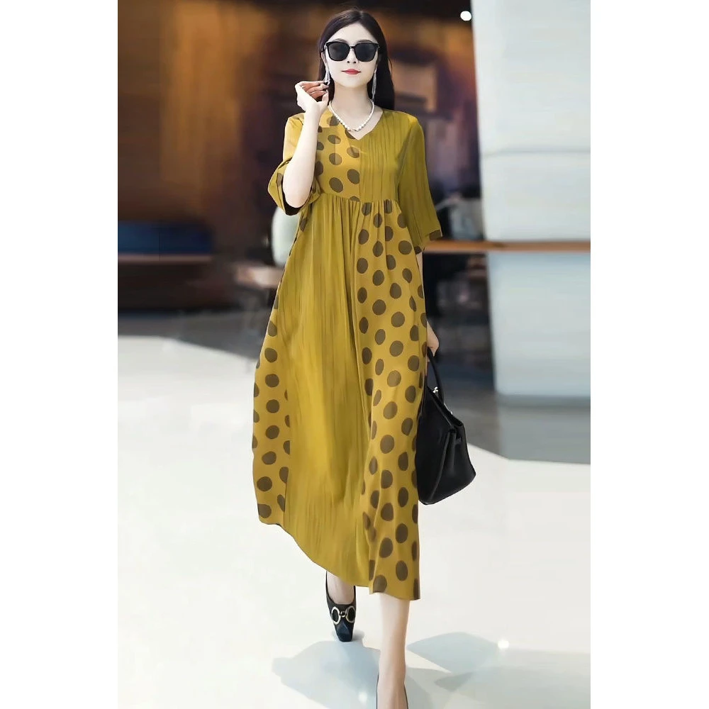 【1418人收藏】文艺复古轻奢大码真丝连衣裙2025夏季新款洋气减龄