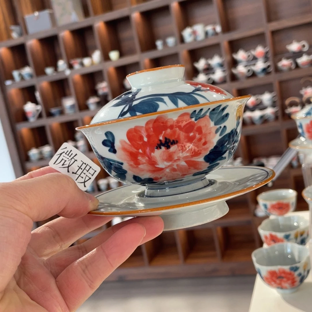 釉下手绘茶具微瑕